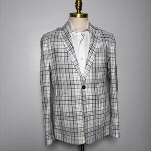 Billy Reid Sport Coat Mens 40R White Grey Plaid Wool Blend Italy Blazer
